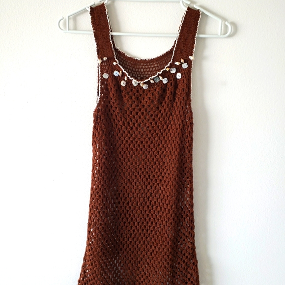 🏝 crochet beach ⛱ sleveless brown cover up size XS .cotton . - Picture 1 of 7